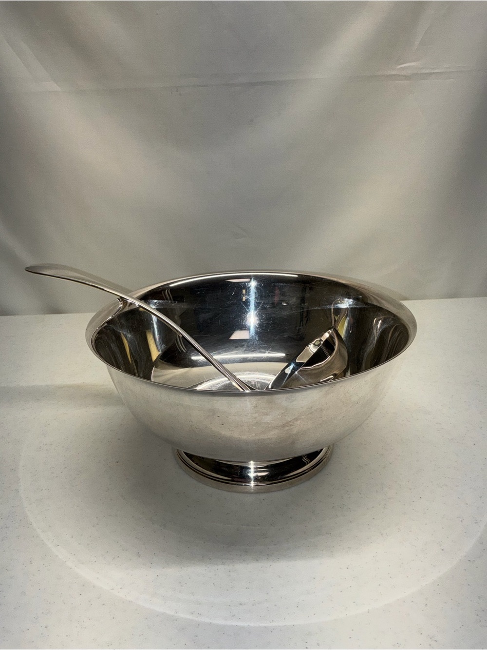Vintage Gorham YC781 Paul Revere Silver Plate Footed Serving Bowl 9” With Ladle